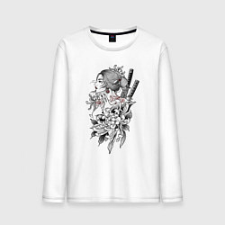 Лонгслив хлопковый мужской Japan Chrysanthemum, цвет: белый