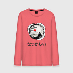 Лонгслив хлопковый мужской Ностальгия - японские иероглифы, цвет: коралловый