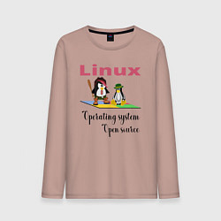 Лонгслив хлопковый мужской Линукс пингвин система, цвет: пыльно-розовый