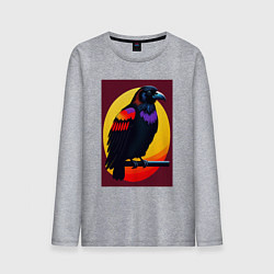Лонгслив хлопковый мужской Ворон на ветке иллюстрация, цвет: меланж