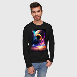 Лонгслив хлопковый мужской Астронавт и марсоход, цвет: черный — фото 2