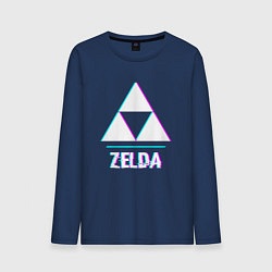 Лонгслив хлопковый мужской Zelda в стиле glitch и баги графики, цвет: тёмно-синий