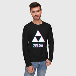 Лонгслив хлопковый мужской Zelda в стиле glitch и баги графики, цвет: черный — фото 2