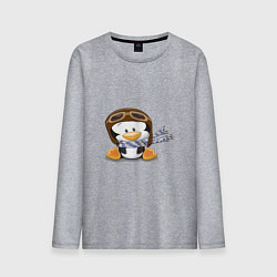 Лонгслив хлопковый мужской Пингвин в шапке лётчика, цвет: меланж