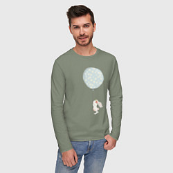 Лонгслив хлопковый мужской Милый кролик с шариком в цветочек, цвет: авокадо — фото 2