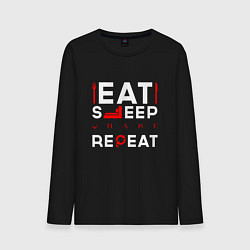 Лонгслив хлопковый мужской Надпись eat sleep Quake repeat, цвет: черный