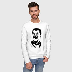 Лонгслив хлопковый мужской Сталин чб, цвет: белый — фото 2
