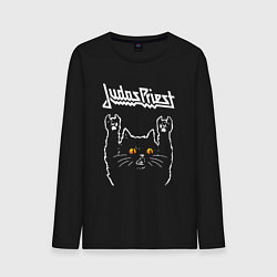 Лонгслив хлопковый мужской Judas Priest rock cat, цвет: черный
