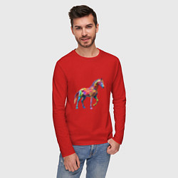 Лонгслив хлопковый мужской Конь геометрик, цвет: красный — фото 2