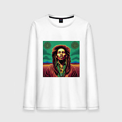 Лонгслив хлопковый мужской Digital Art Bob Marley in the field, цвет: белый