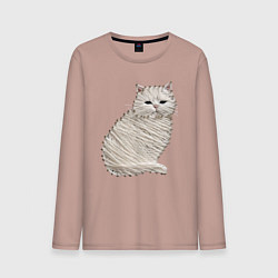 Лонгслив хлопковый мужской Вышивка Кот, цвет: пыльно-розовый