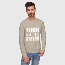 Лонгслив хлопковый мужской SoD - f**k the system, цвет: миндальный — фото 2