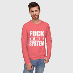 Лонгслив хлопковый мужской SoD - f**k the system, цвет: коралловый — фото 2