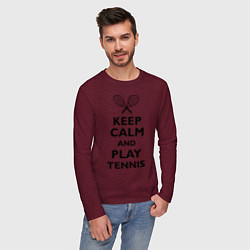 Лонгслив хлопковый мужской Keep Calm & Play tennis, цвет: меланж-бордовый — фото 2