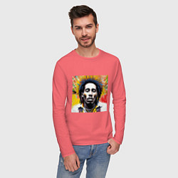 Лонгслив хлопковый мужской Арт Граффити Боб Марли, цвет: коралловый — фото 2