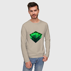 Лонгслив хлопковый мужской Куб из зелёного кристалла, цвет: миндальный — фото 2