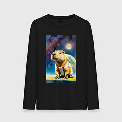 Лонгслив хлопковый мужской Capybara brave astronaut - neural network, цвет: черный