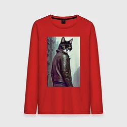 Лонгслив хлопковый мужской Модный котяра - Лондон - нейросеть, цвет: красный