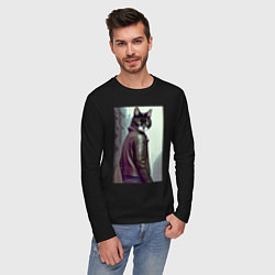 Лонгслив хлопковый мужской Модный котяра - Лондон - нейросеть, цвет: черный — фото 2