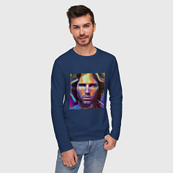 Лонгслив хлопковый мужской Jim Morrison neon portrait art, цвет: тёмно-синий — фото 2