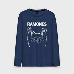 Лонгслив хлопковый мужской Ramones rock cat, цвет: тёмно-синий