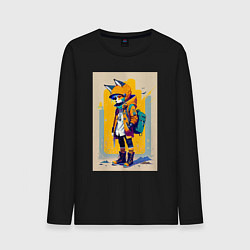 Лонгслив хлопковый мужской Fox cub - urban style - neural network, цвет: черный