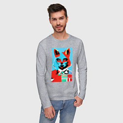 Лонгслив хлопковый мужской Морда лисы - поп-арт - нейросеть, цвет: меланж — фото 2