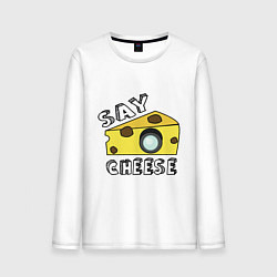 Лонгслив хлопковый мужской Say cheese, цвет: белый