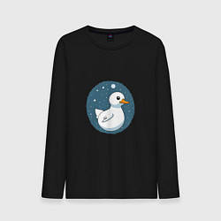 Лонгслив хлопковый мужской Утка в космосе, цвет: черный