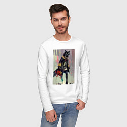 Лонгслив хлопковый мужской Чёрная кисуля - городская модница - живопись, цвет: белый — фото 2