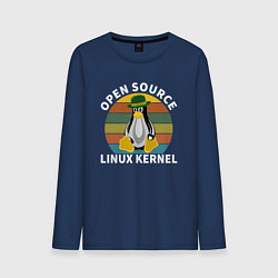 Лонгслив хлопковый мужской Пингвин ядро линукс, цвет: тёмно-синий