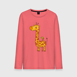 Лонгслив хлопковый мужской Жираф и птичка, цвет: коралловый