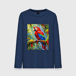 Лонгслив хлопковый мужской Яркий красный ара, цвет: тёмно-синий