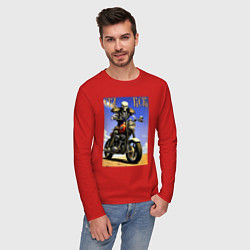 Лонгслив хлопковый мужской Crazy racer - skeleton - motorcycle, цвет: красный — фото 2