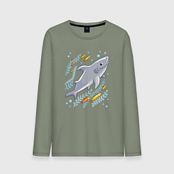 Лонгслив хлопковый мужской Приключения акулы, цвет: авокадо