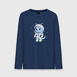 Лонгслив хлопковый мужской Котик в космосе, цвет: тёмно-синий