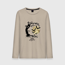 Лонгслив хлопковый мужской Хэллоуин праздник летучих мышей, цвет: миндальный