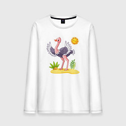 Лонгслив хлопковый мужской Солнечный страус, цвет: белый