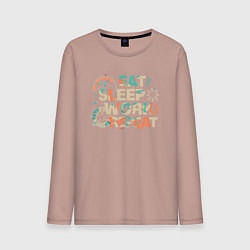 Лонгслив хлопковый мужской Eat sleep work repeat, цвет: пыльно-розовый