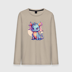 Лонгслив хлопковый мужской Cute dragon cat, цвет: миндальный