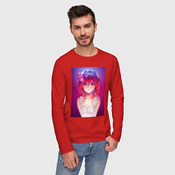 Лонгслив хлопковый мужской Anime Girl refflex, цвет: красный — фото 2