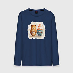 Лонгслив хлопковый мужской Два медведя пьют кофе утром, цвет: тёмно-синий