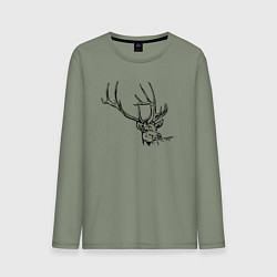 Лонгслив хлопковый мужской Голова оленя краской, цвет: авокадо
