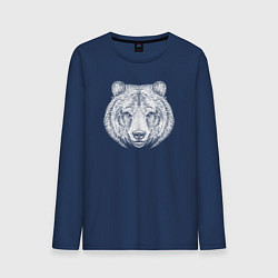 Лонгслив хлопковый мужской Серьёзный медведь, цвет: тёмно-синий