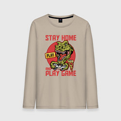 Лонгслив хлопковый мужской Stay home and play game, цвет: миндальный