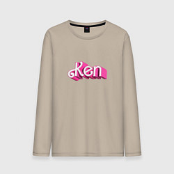 Лонгслив хлопковый мужской Кен - объемными розовыми буквами, цвет: миндальный