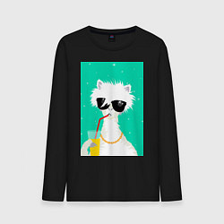 Лонгслив хлопковый мужской Лама-альпака на чиле с бокалом, цвет: черный