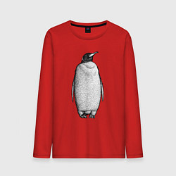 Лонгслив хлопковый мужской Пингвин стоит анфас, цвет: красный