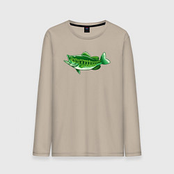 Лонгслив хлопковый мужской Зелёная рыбка, цвет: миндальный
