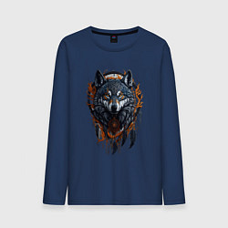 Лонгслив хлопковый мужской Волк и ловец снов, цвет: тёмно-синий